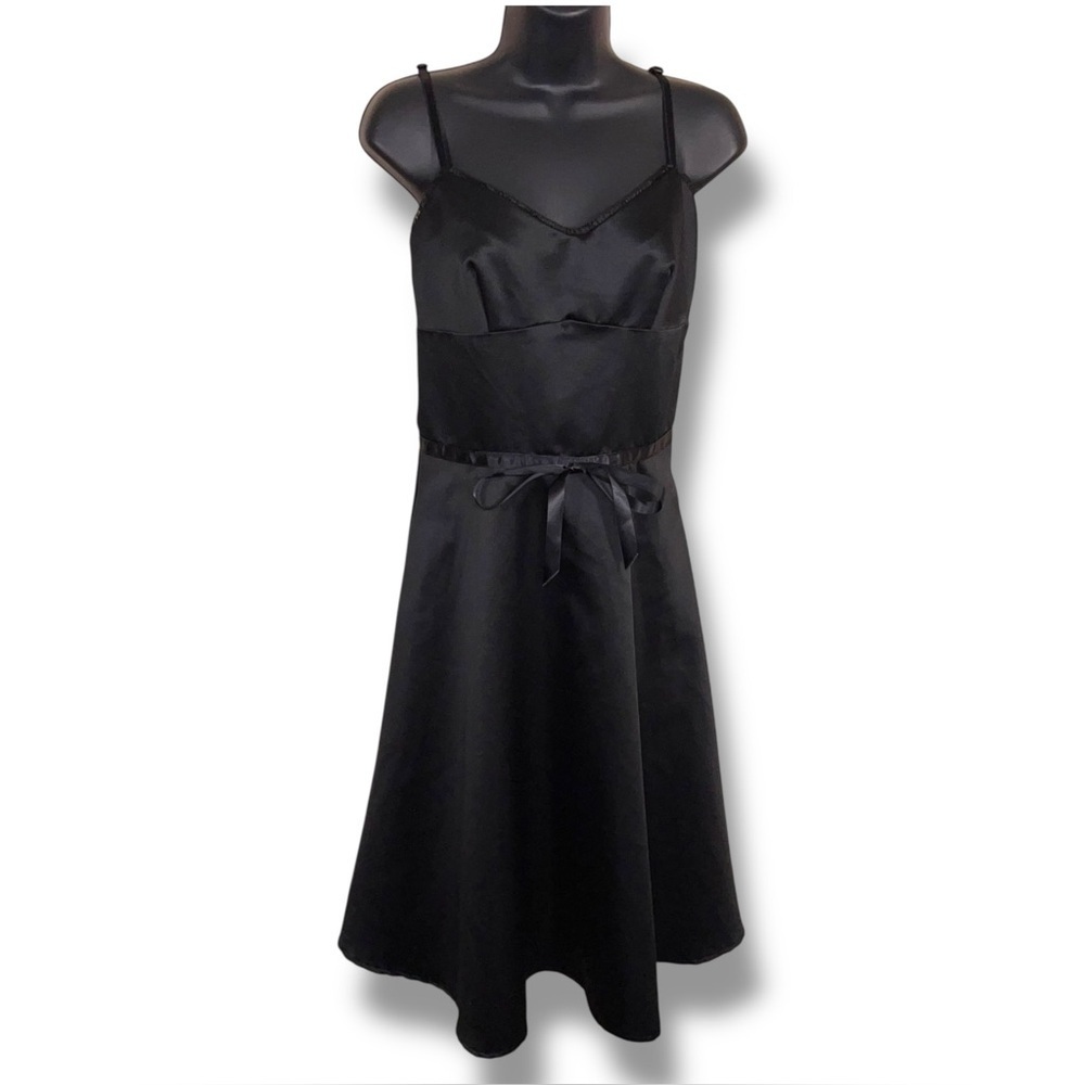 Small Black Satin Dress Sleeveless Pinup Rockabilly Goth Vneck Lace Trim